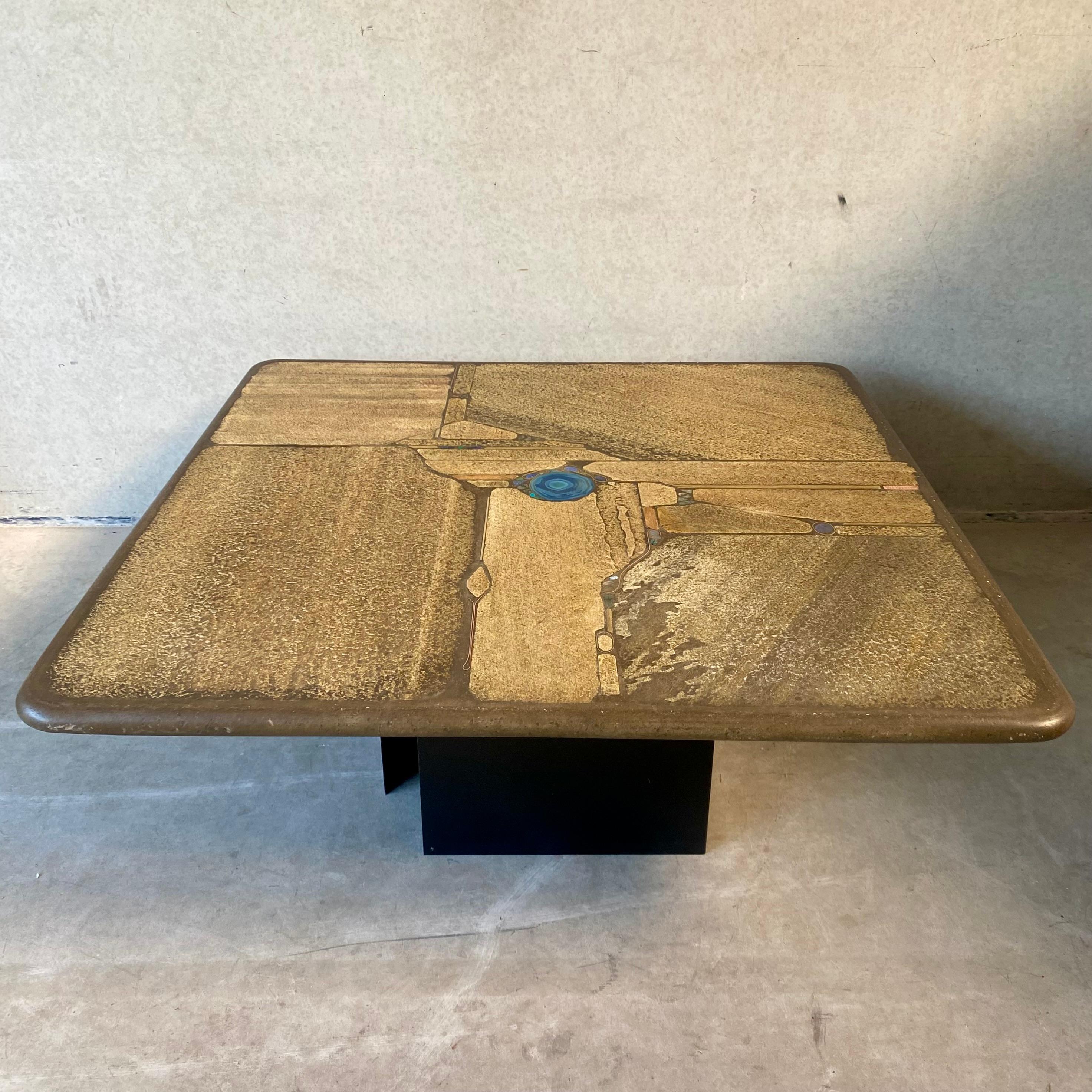 Paul Kingma Brutalist Square Slate Stone Blue Agate Coffee Table 7