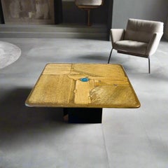 Paul Kingma Brutalist Square Slate Stone Blue Agate Coffee Table