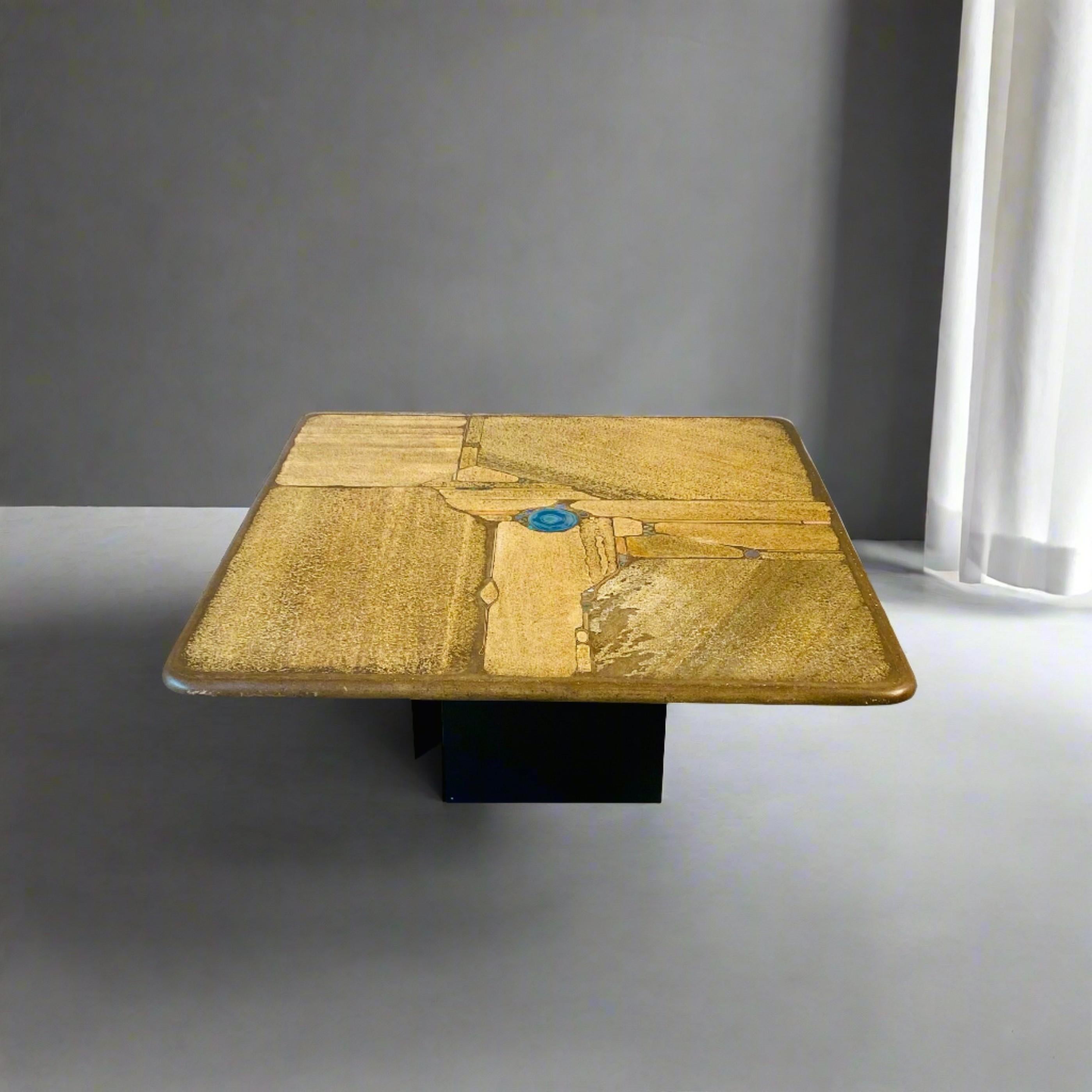 Paul Kingma Brutalist Square Slate Stone Blue Agate Coffee Table 2