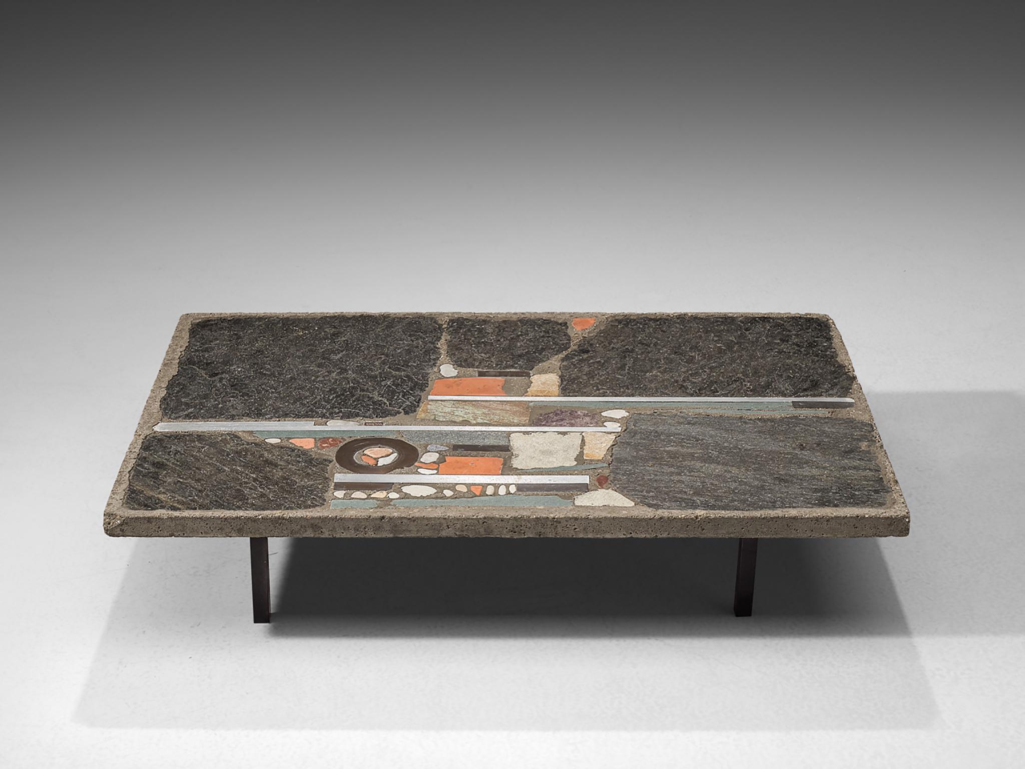 Brutalist Paul Kingma Coffee Table in Slate and Ceramic Stone