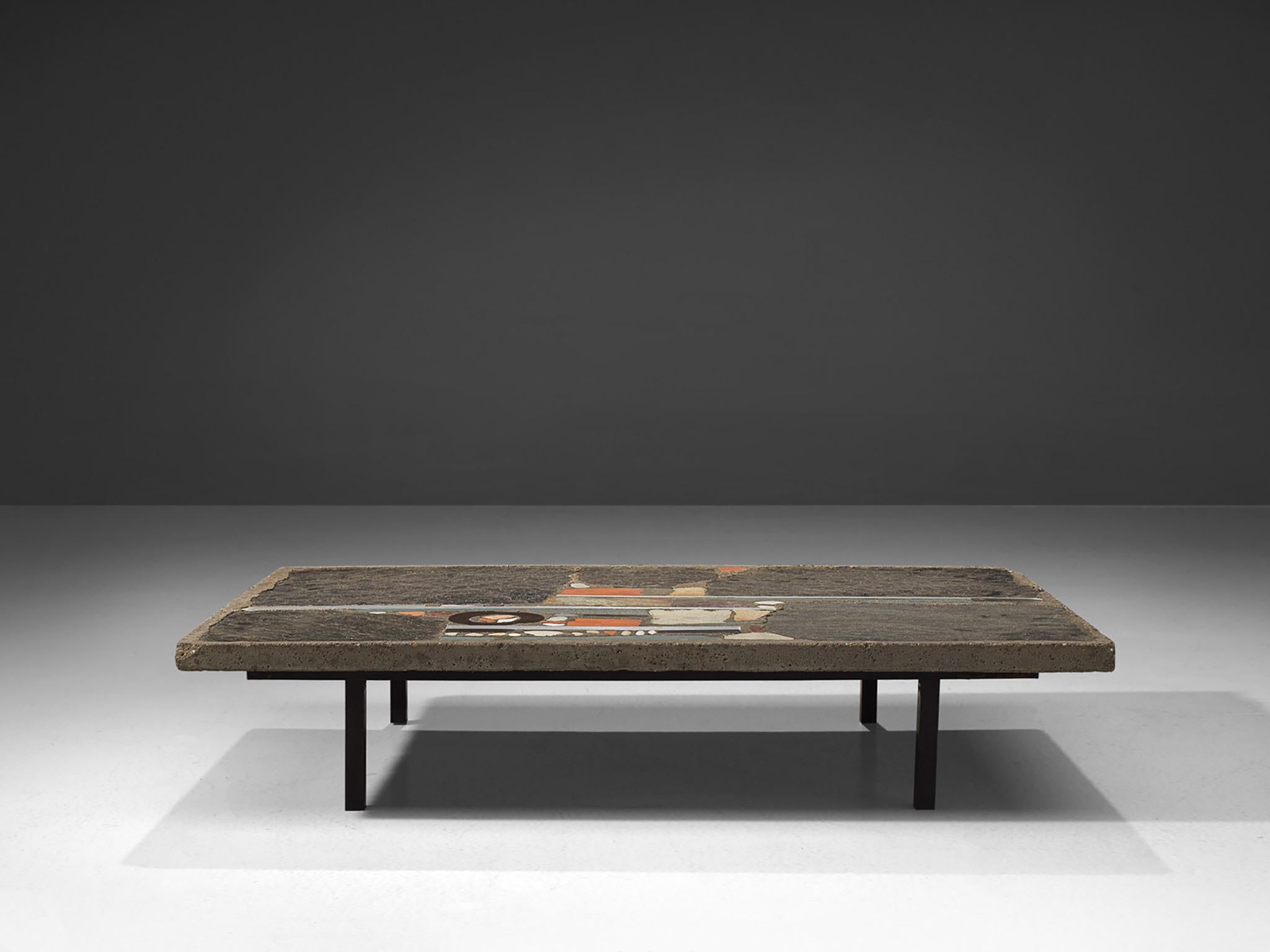 Belgian Paul Kingma Coffee Table in Slate and Ceramic Stone