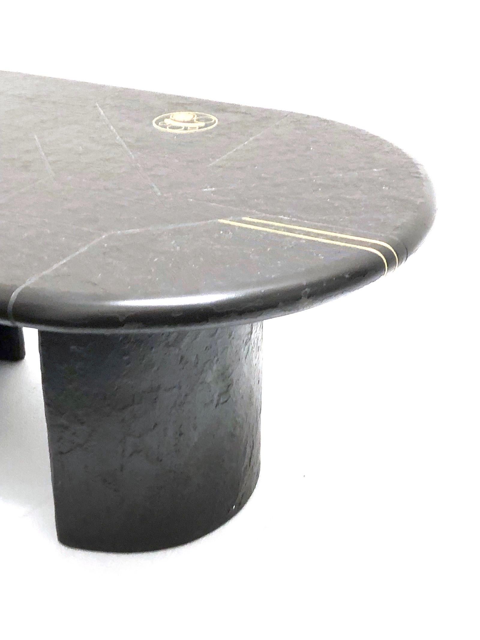 Paul Kingma Coffee Table, Signed, Slate with Brass Inlay, 1980s Dutch 5