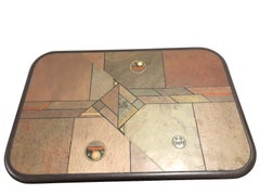Couchtisch von Paul Kingma, signiert, Schiefer mit Messingintarsien, Niederländisch, 1980er Jahre