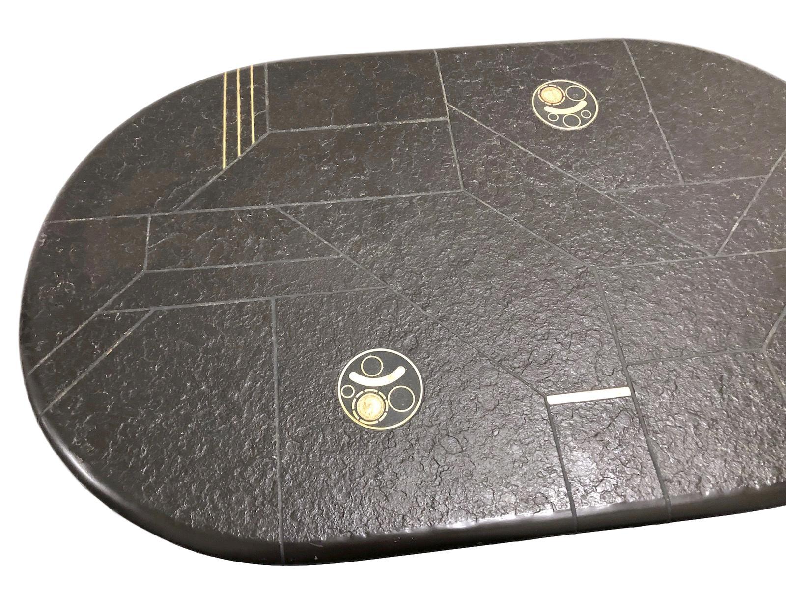 Brutalist Paul Kingma Coffee Table, Signed, Slate with Brass Inlay, 1980s Dutch