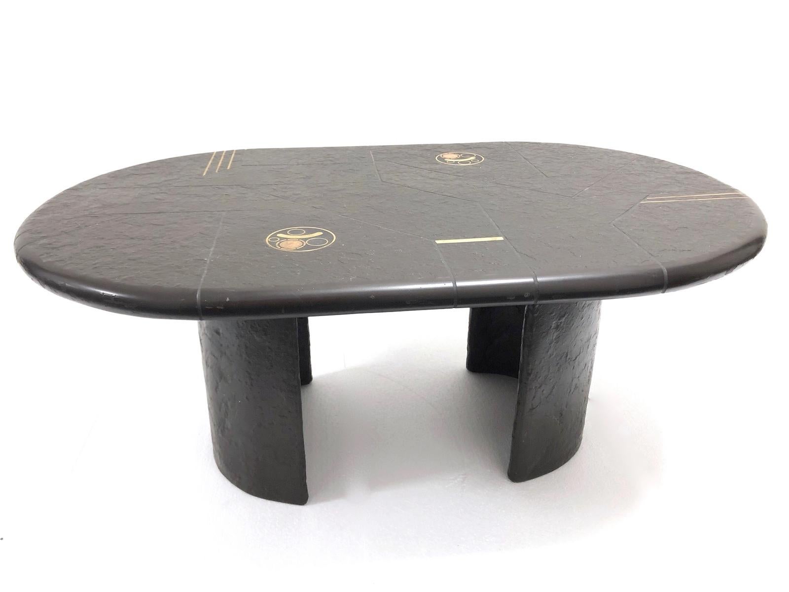 Paul Kingma Coffee Table, Signed, Slate with Brass Inlay, 1980s Dutch 4