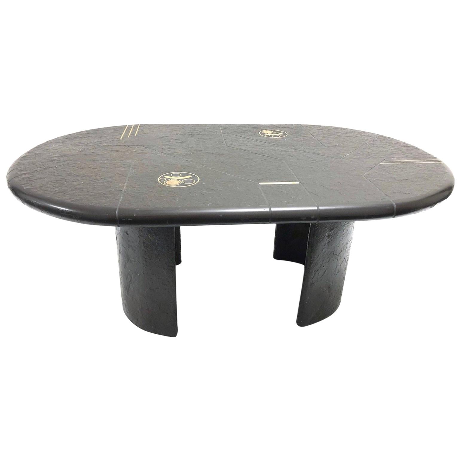 Paul Kingma Coffee Table, Signed, Slate with Brass Inlay, 1980s Dutch