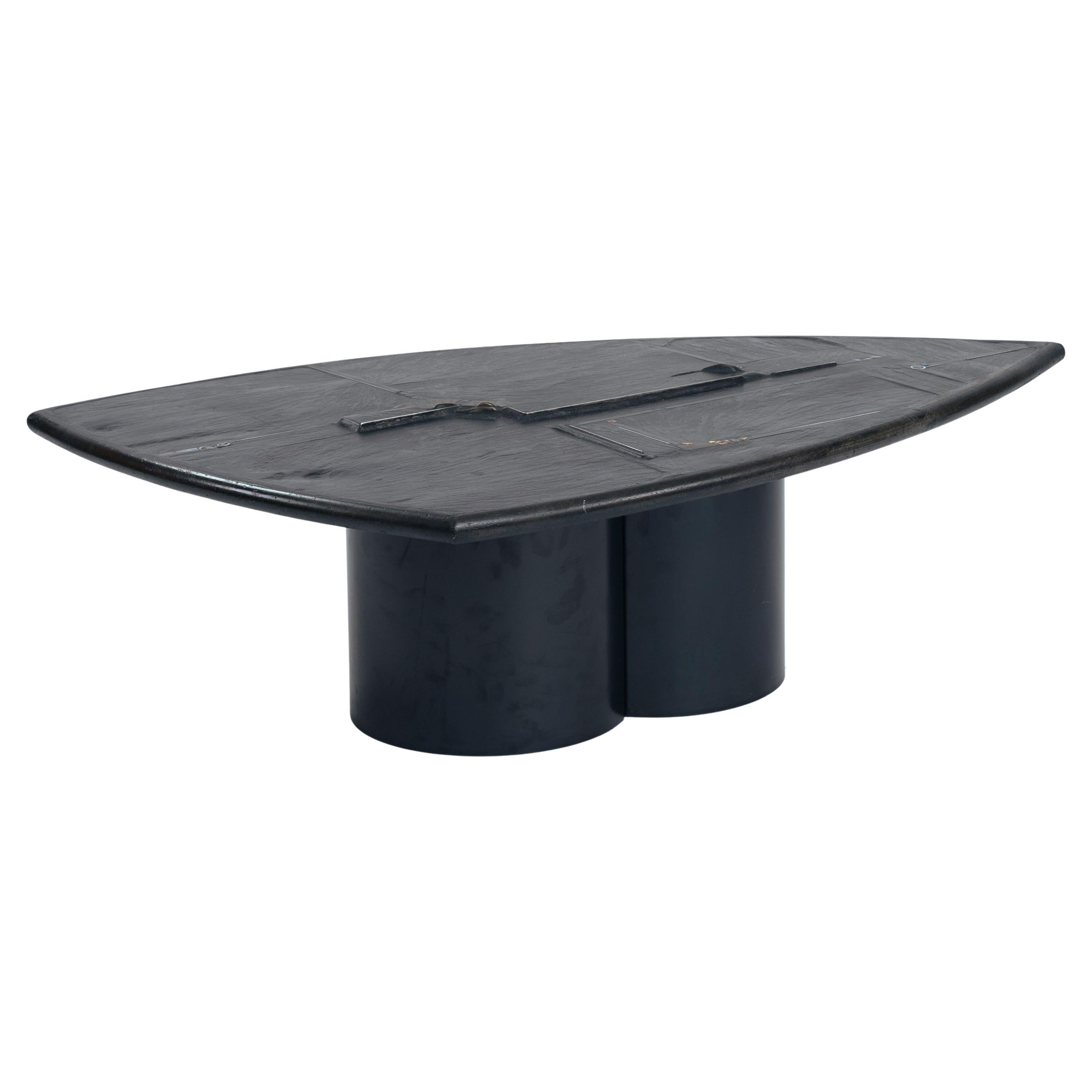 Paul Kingma coffeetable art mosaic in black stone, metal brass, gemstones, 1997