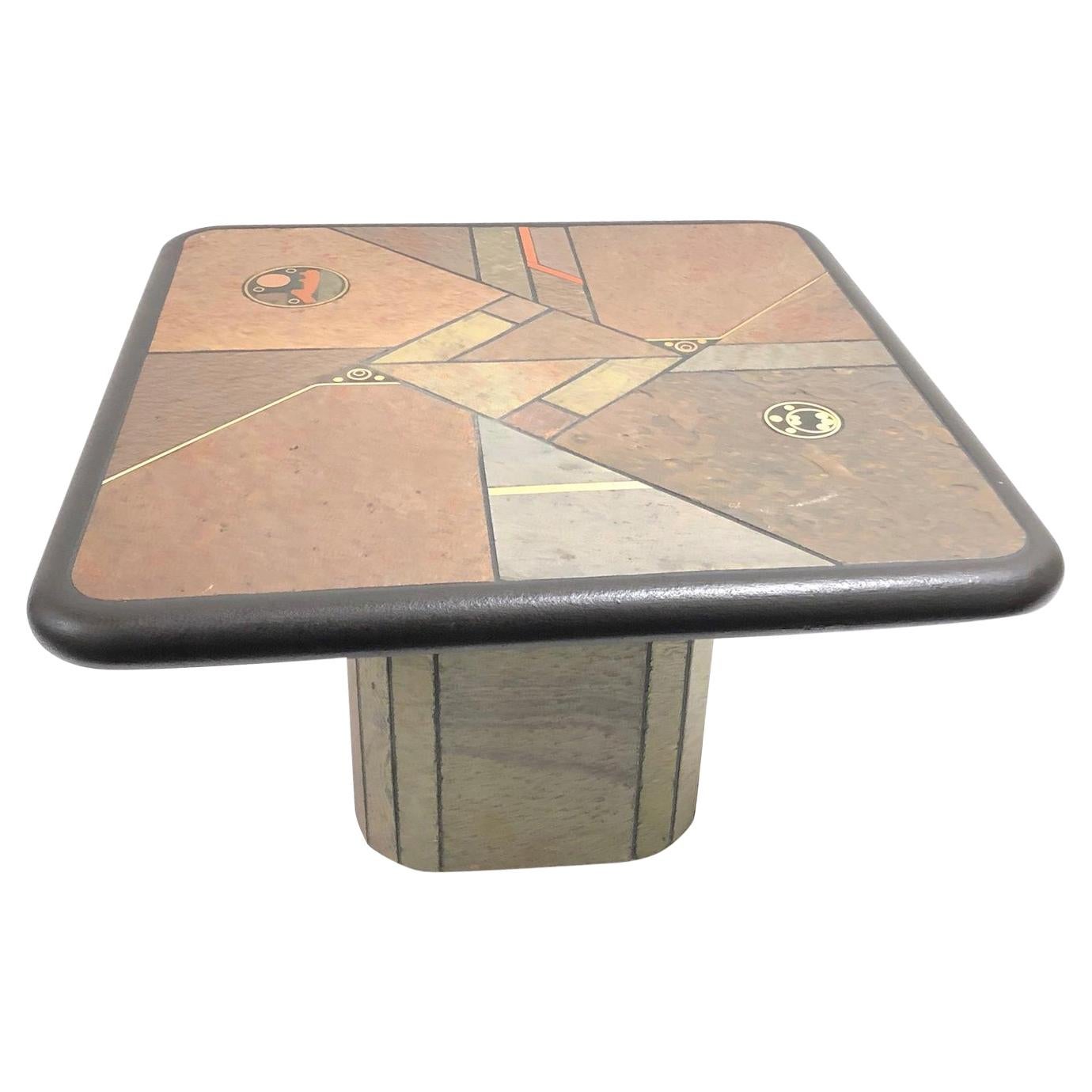 Paul Kingma End Table, Signed, Slate with Brass Inlay, 1980s Dutch For Sale