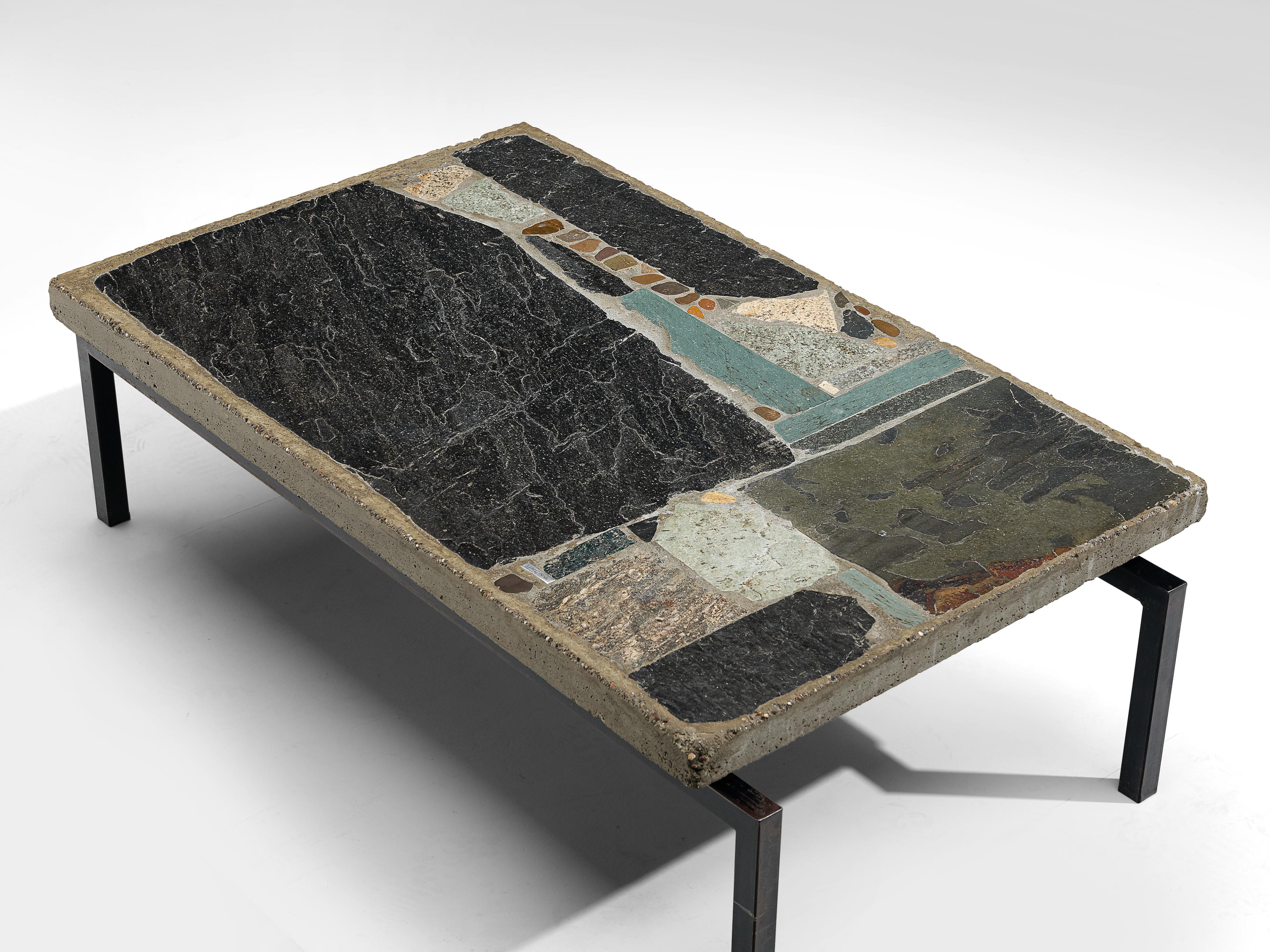 Paul Kingma Handcrafted Coffee Table in Slate and Ceramic In Good Condition In Waalwijk, NL