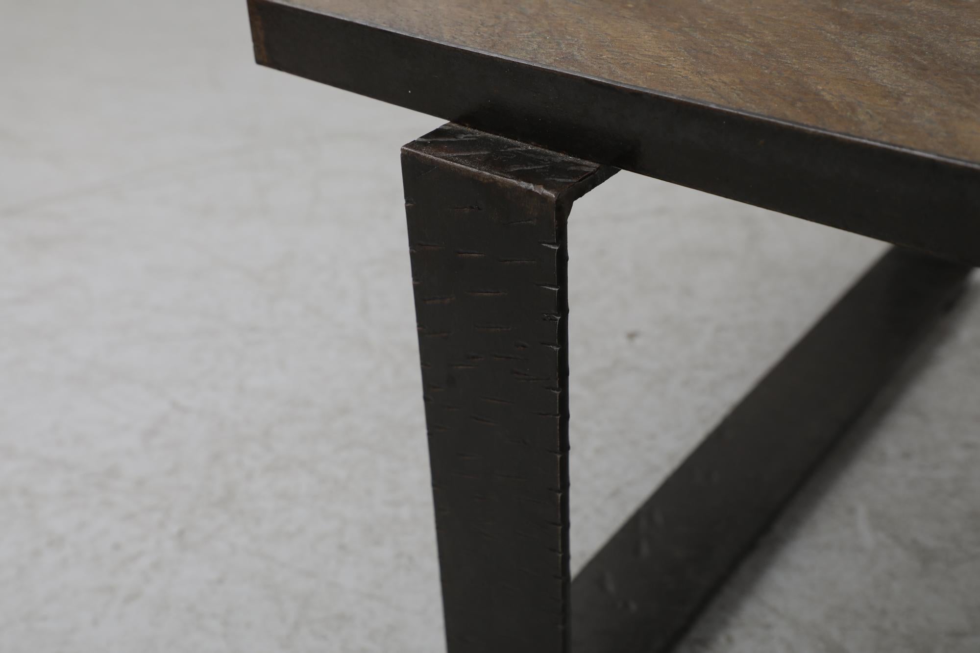Paul Kingma Inspired Brutalist Brown & Gray Stone Coffee Table w/ Steel Legs For Sale 5