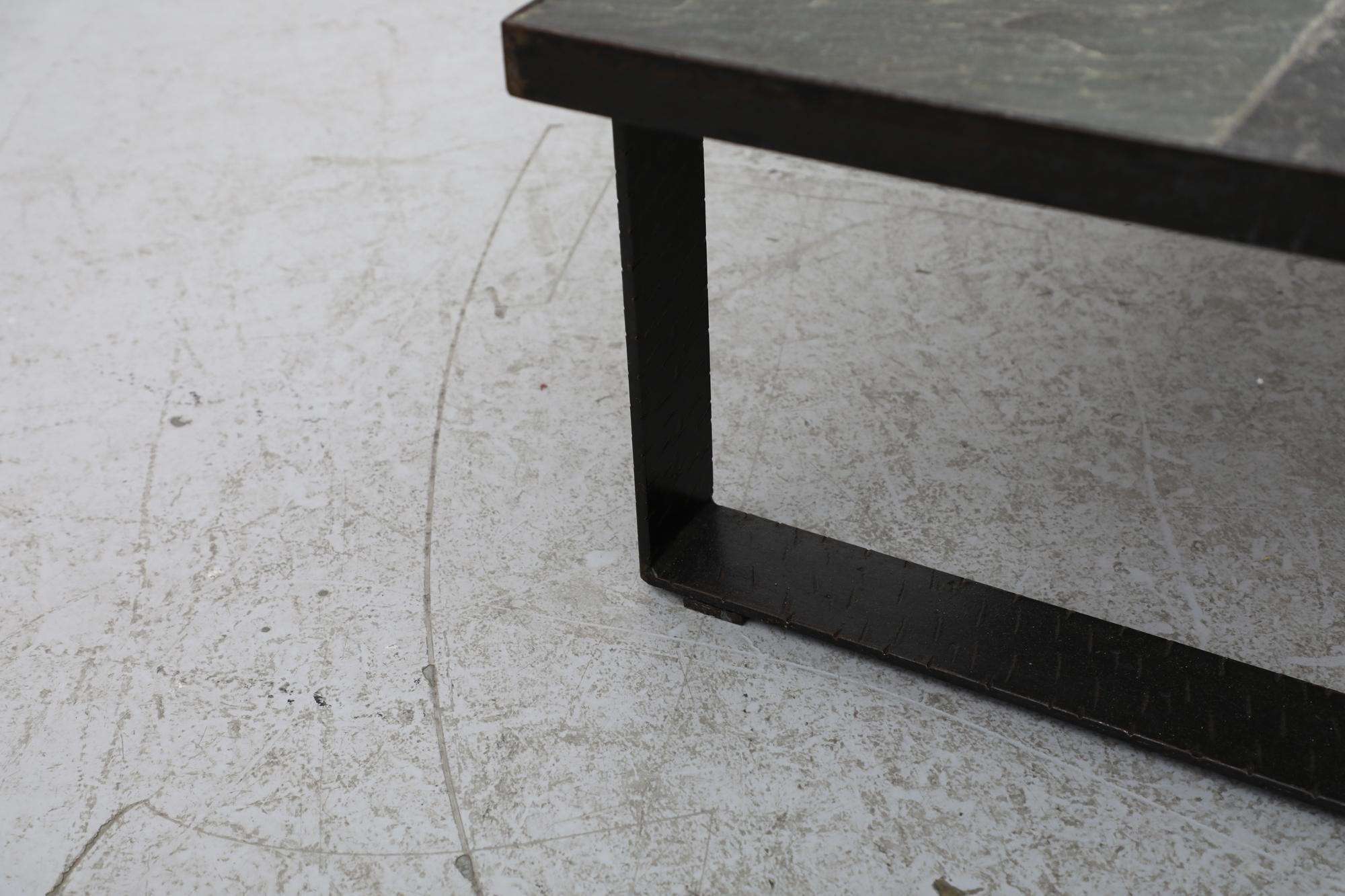Paul Kingma Inspired Brutalist Brown & Gray Stone Coffee Table w/ Steel Legs For Sale 6