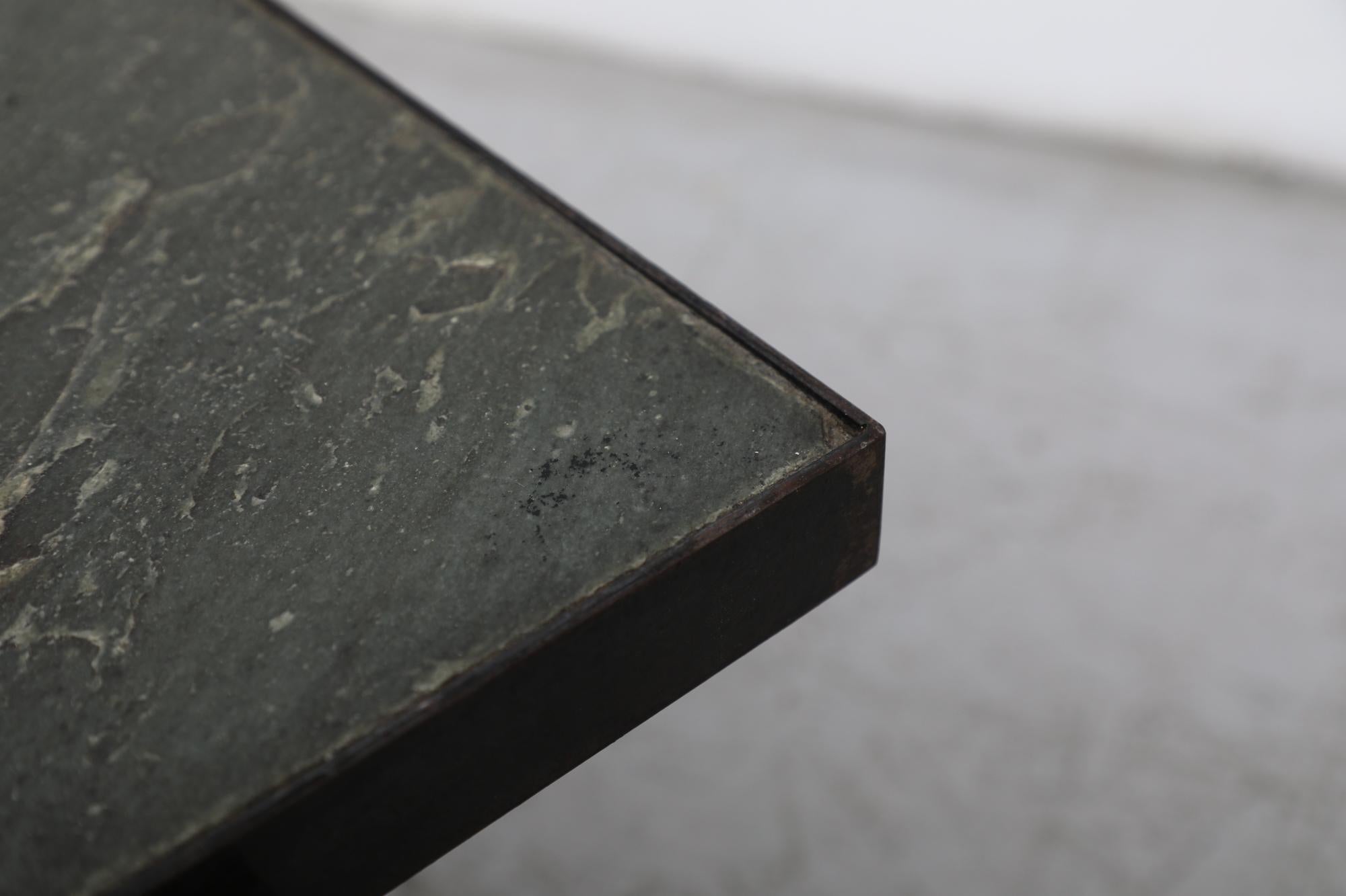Paul Kingma Inspired Brutalist Brown & Gray Stone Coffee Table w/ Steel Legs For Sale 7