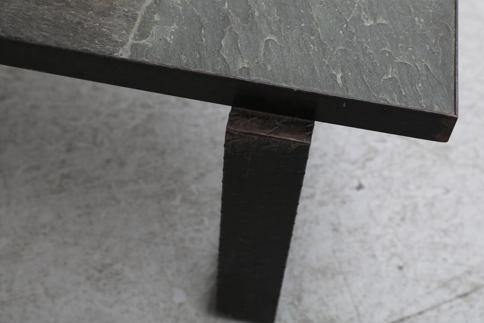 Paul Kingma Inspired Brutalist Brown & Gray Stone Coffee Table w/ Steel Legs For Sale 8