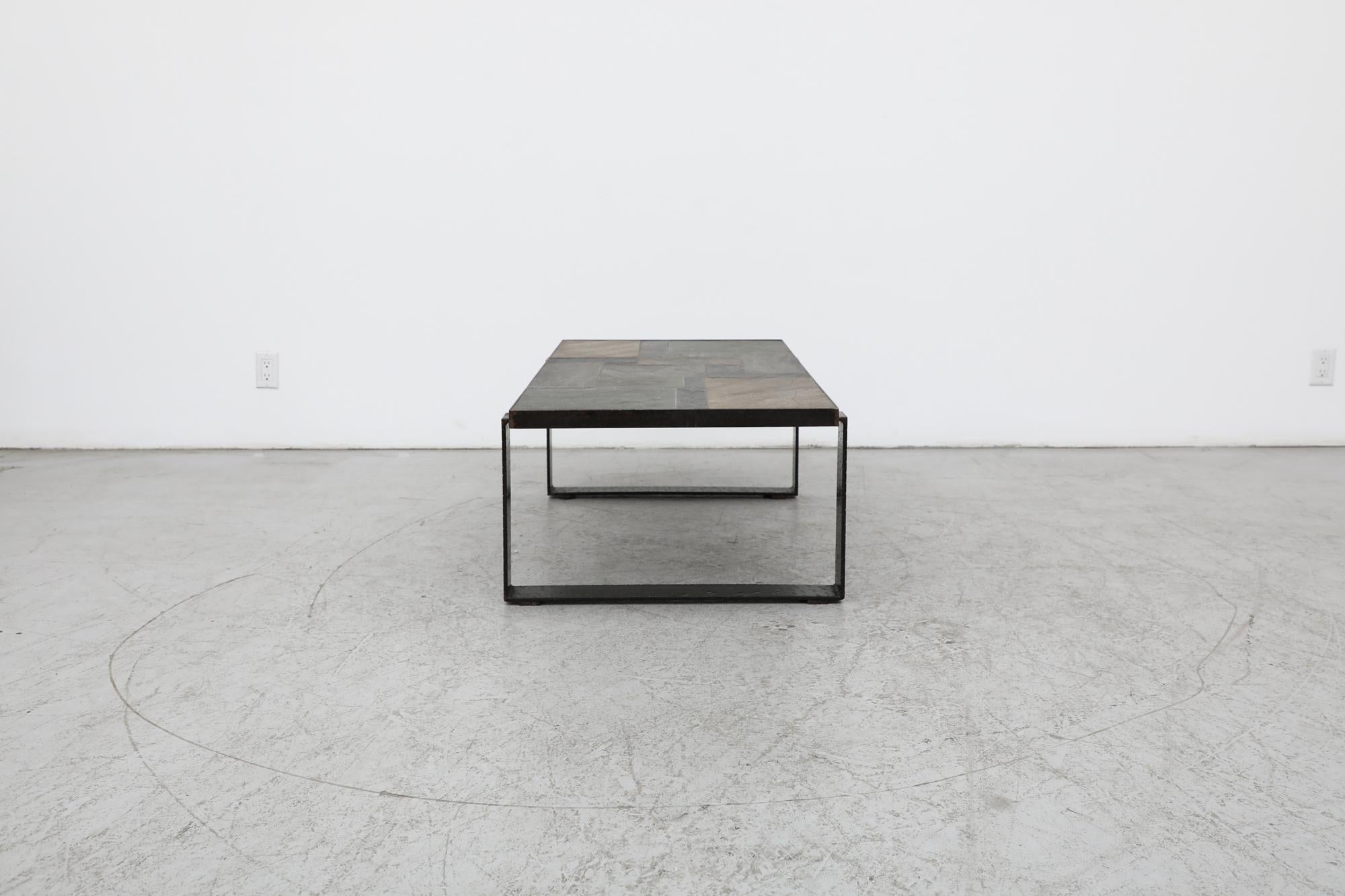 Mid-20th Century Paul Kingma Inspired Brutalist Stone and Steel Coffee Table For Sale