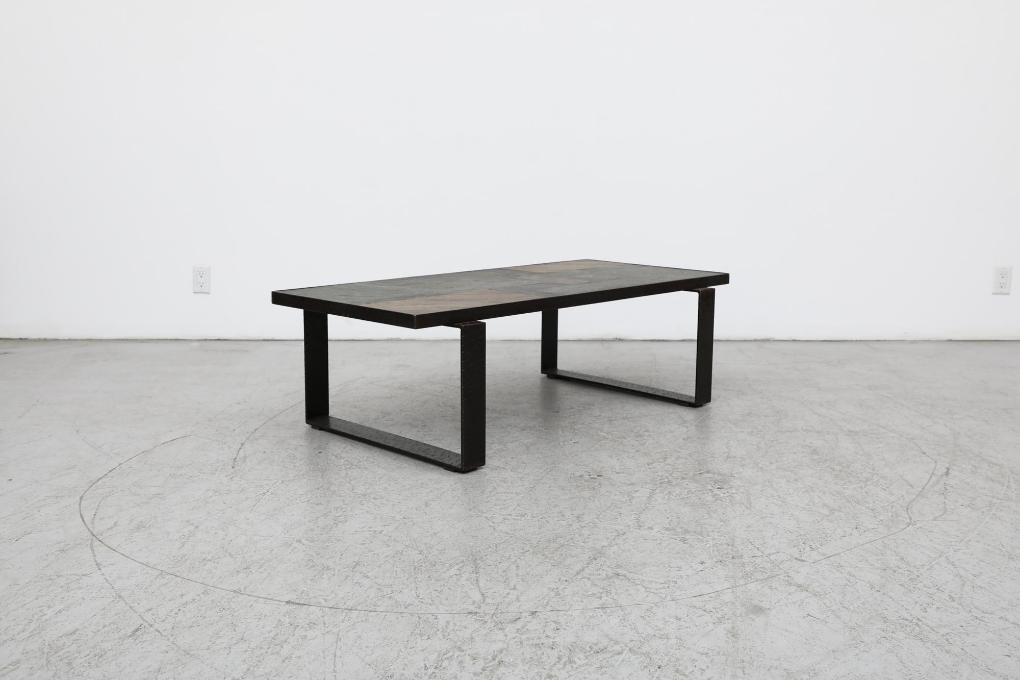 Metal Paul Kingma Inspired Brutalist Brown & Gray Stone Coffee Table w/ Steel Legs For Sale