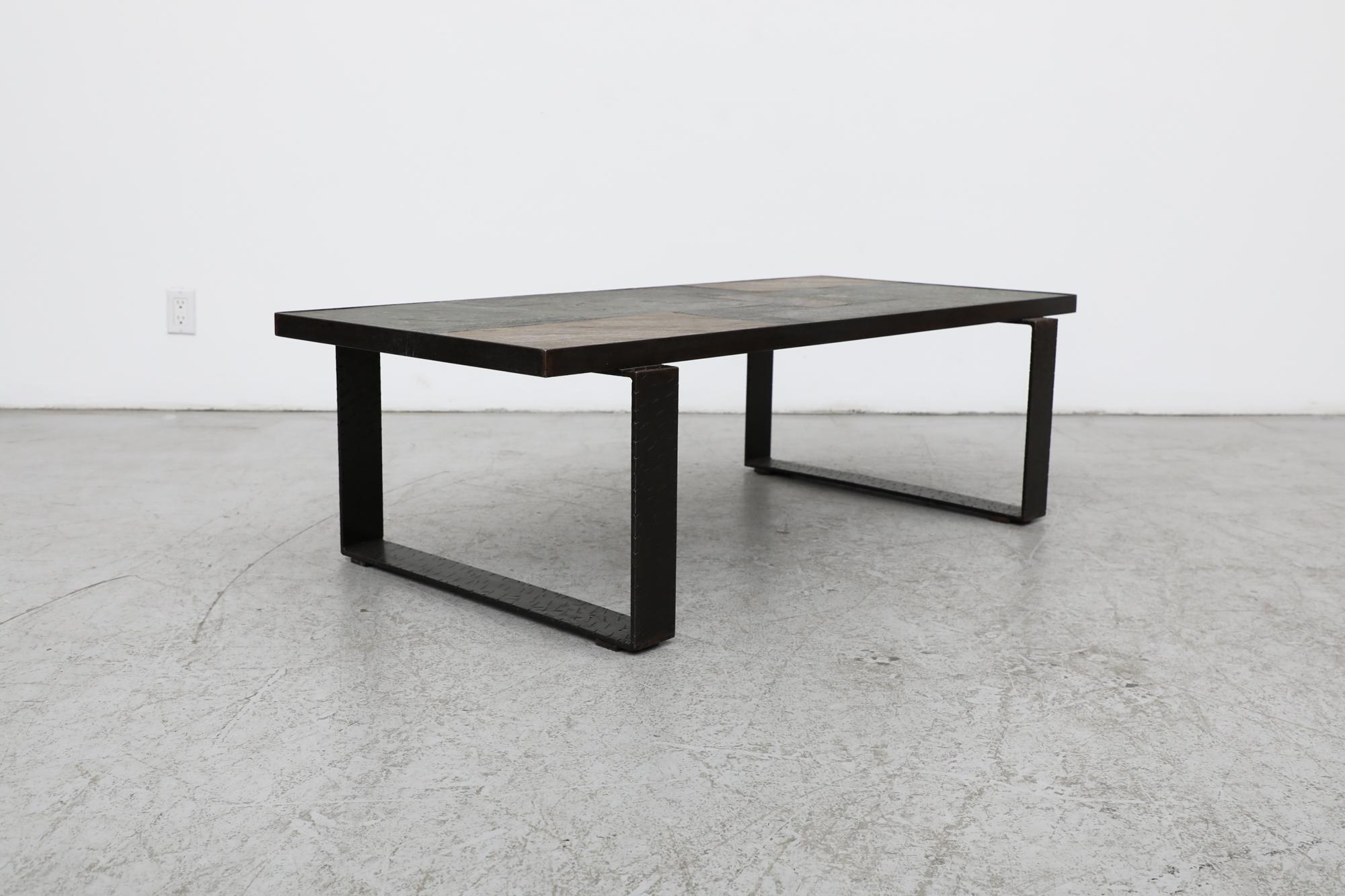 Paul Kingma Inspired Brutalist Brown & Gray Stone Coffee Table w/ Steel Legs For Sale 1