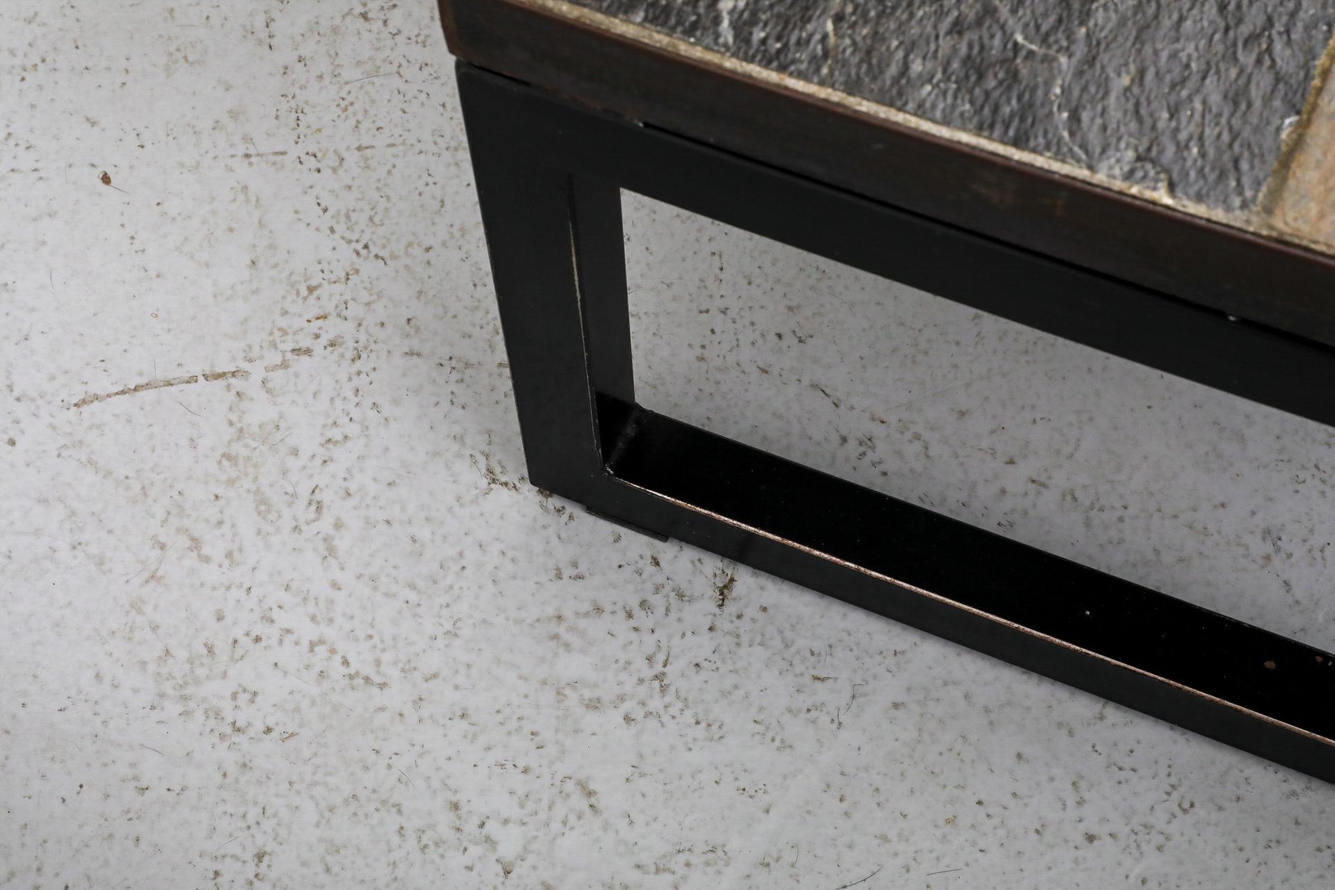 Paul Kingma Inspired Inset Mosaic Slate Coffee Table with Banded Metal Frame For Sale 9