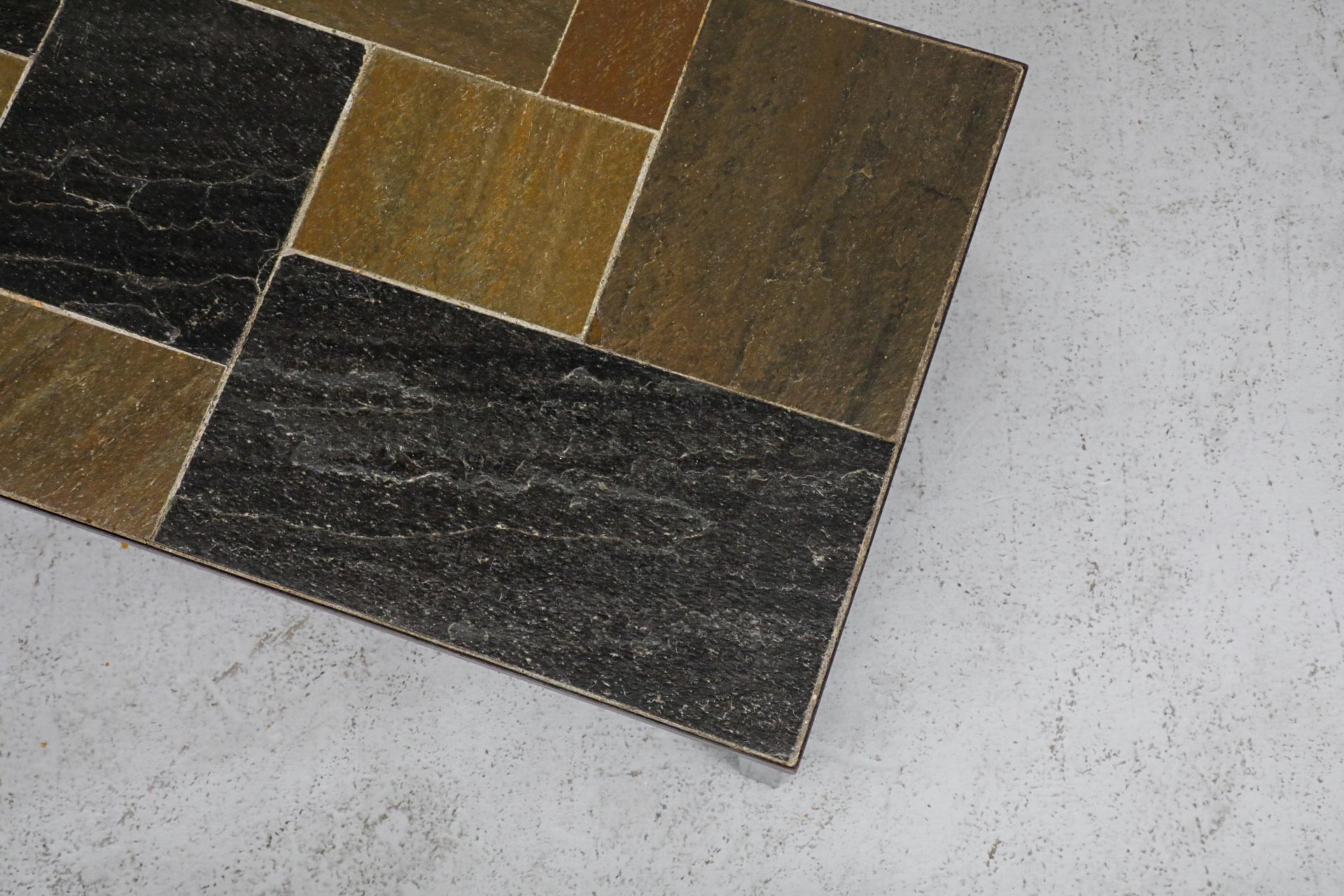 Paul Kingma Inspired Inset Mosaic Slate Coffee Table with Banded Metal Frame For Sale 2