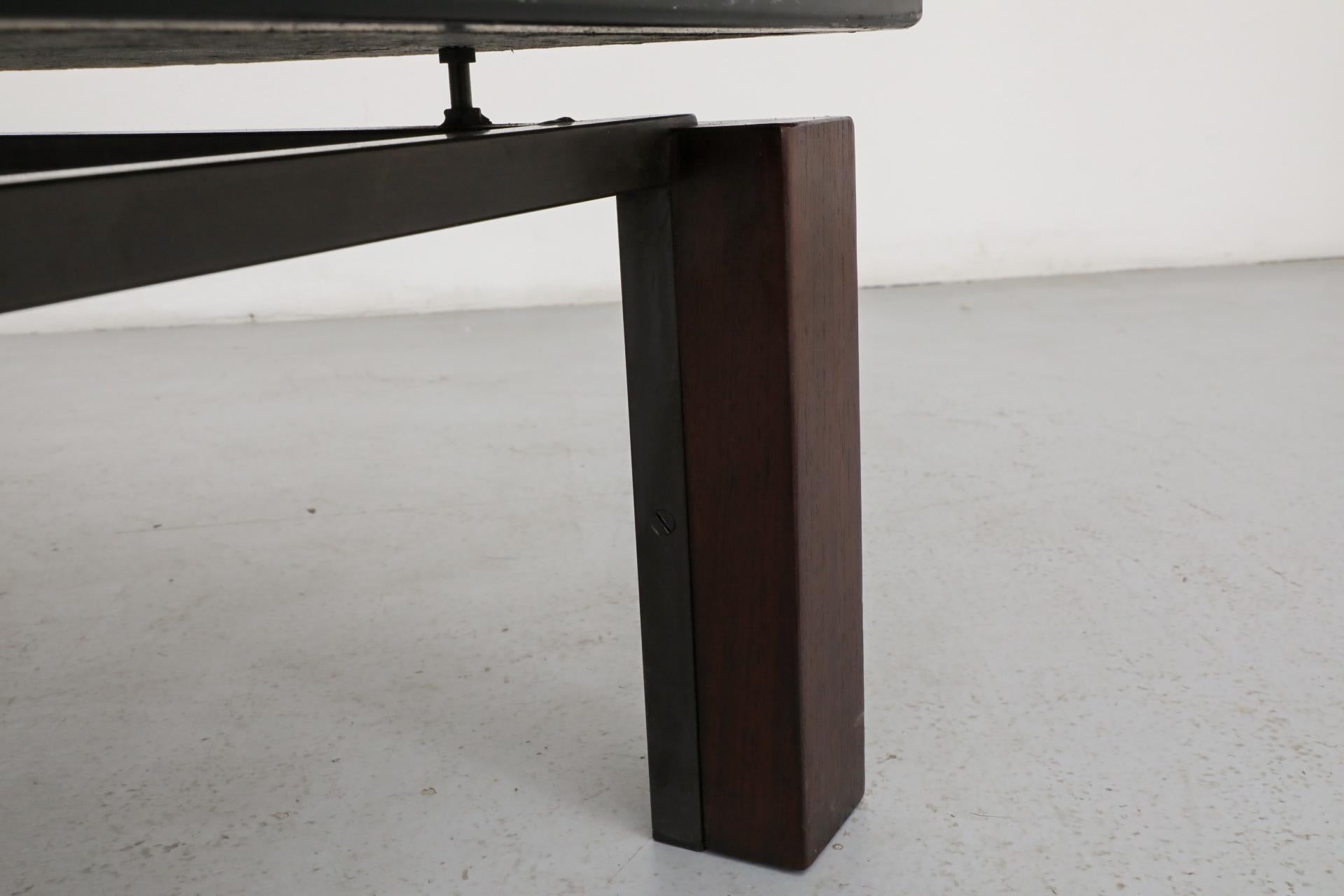Paul Kingma Inspired Mixed Slate & Stone Coffee Table with Wood and Metal Base For Sale 4