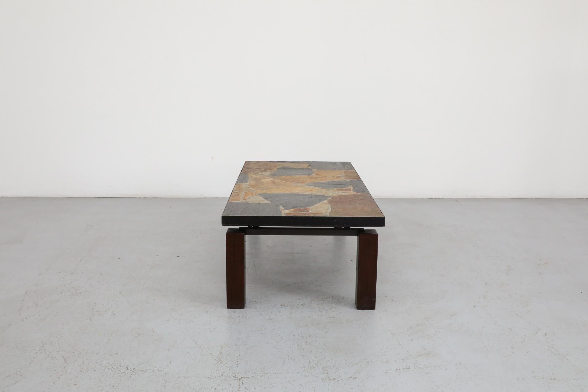 Paul Kingma Inspired Mixed Slate & Stone Coffee Table with Wood and Metal Base For Sale 5