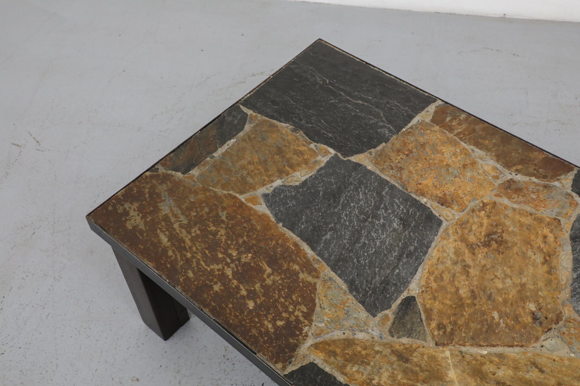 Late 20th Century Paul Kingma Inspired Mixed Slate & Stone Coffee Table with Wood and Metal Base For Sale