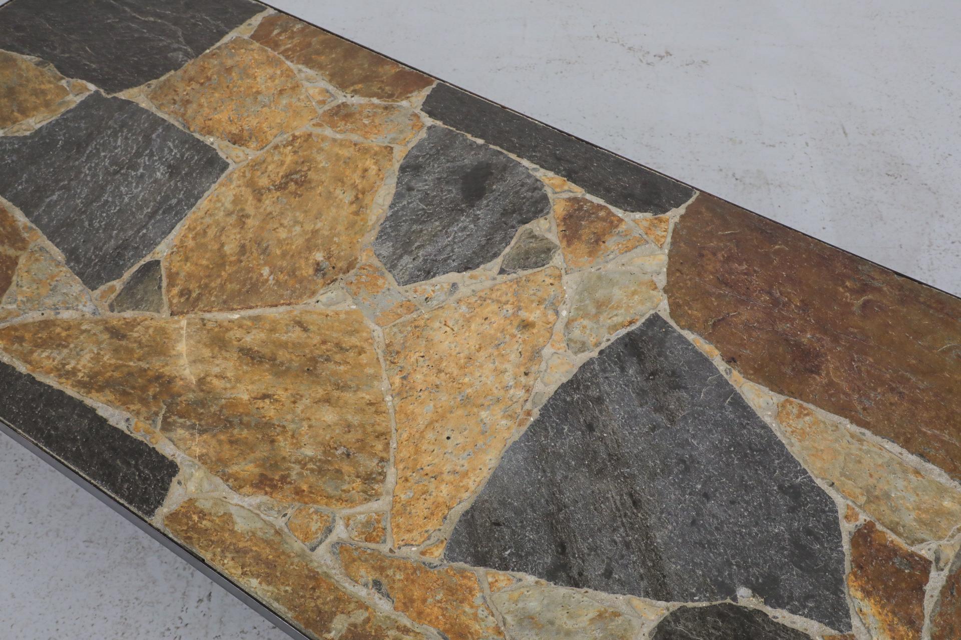 Paul Kingma Inspired Mixed Slate & Stone Coffee Table with Wood and Metal Base For Sale 1