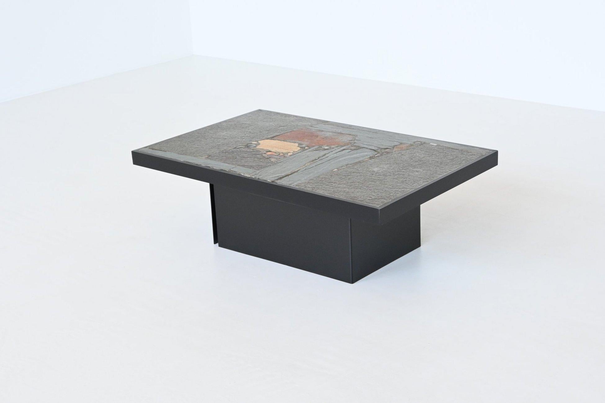 Arts and Crafts Paul Kingma rectangular shaped coffee table abstract artwork Netherlands 1970