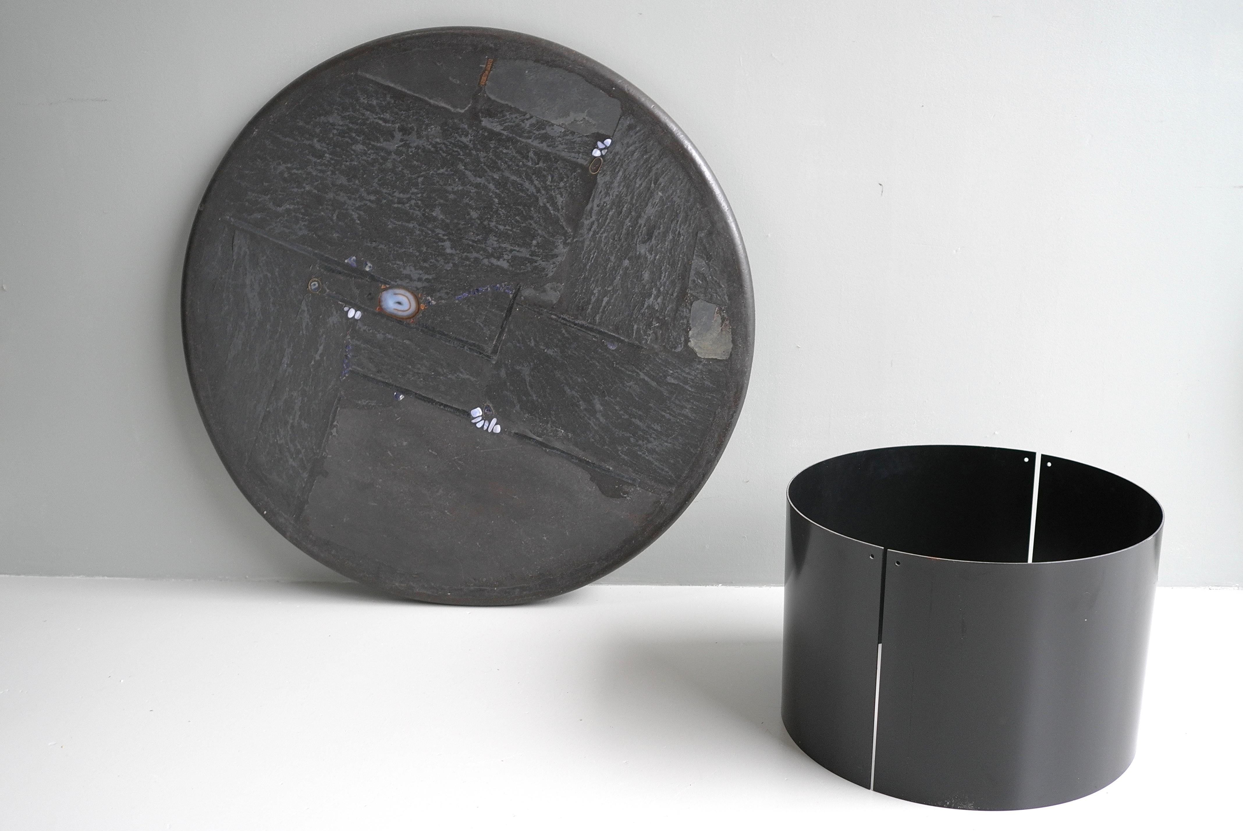Mid-Century Modern Paul Kingma Round Art Coffee Table, Agate and Black Stone with Brass Details