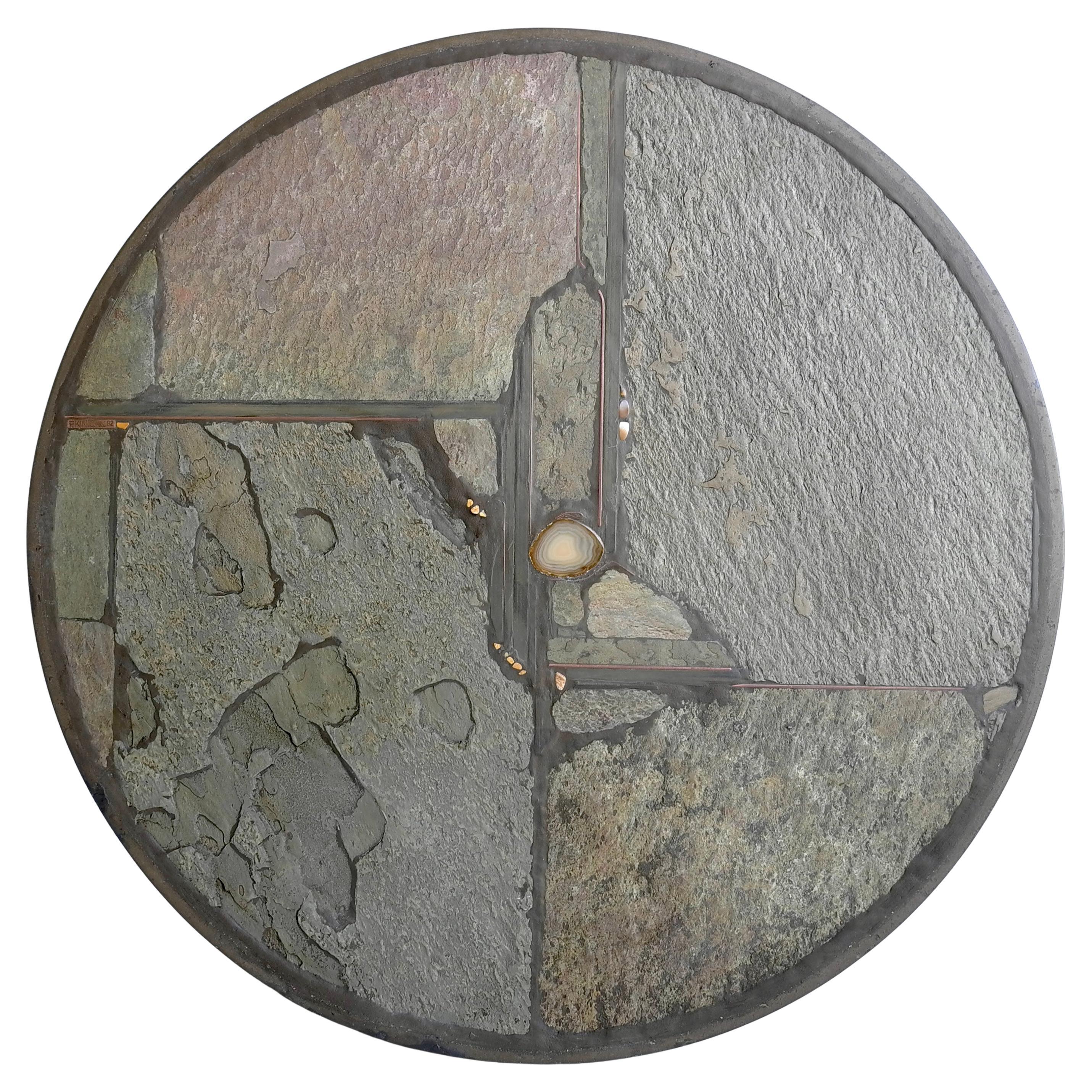 Paul Kingma Round Art Coffee Table, Agate and Green Stone with Brass Details For Sale