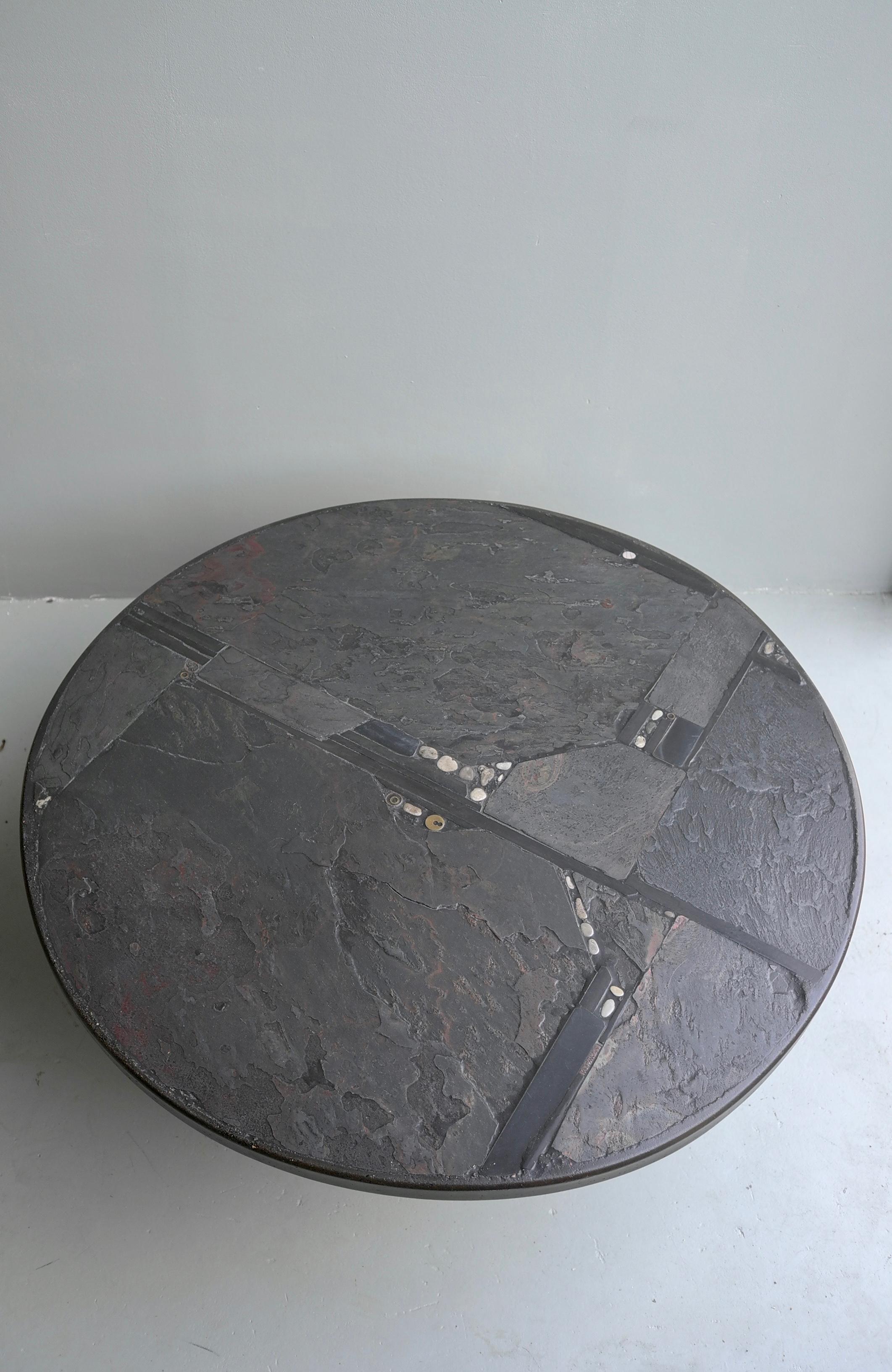 round black stone coffee table