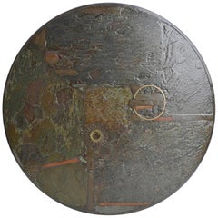 Paul Kingma Round Coffee Table in Slate, Blue and Green Stone with Brass Details