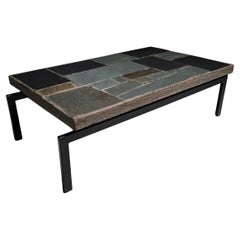 Paul Kingma slate and stone mosaic coffee table on steel base, 1959