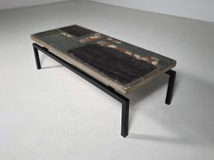 Mesa de centro Paul Kingma de pizarra y mosaico de piedra sobre base de acero, 1967