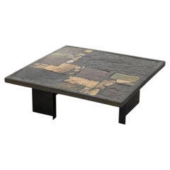 Paul Kingma Slate, Stone, and Brass Inlaid Coffee Table, 1970's