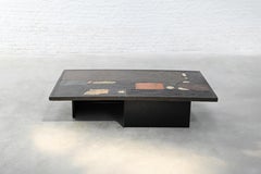 Paul Kingma Slate, Stone, and Brass Inlaid Coffee Table, 1974
