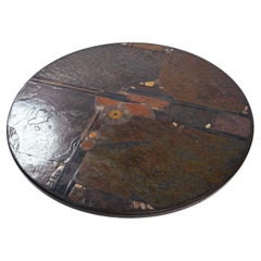 Paul Kingma slate stone brass round coffeetable, The Netherlands, 1985