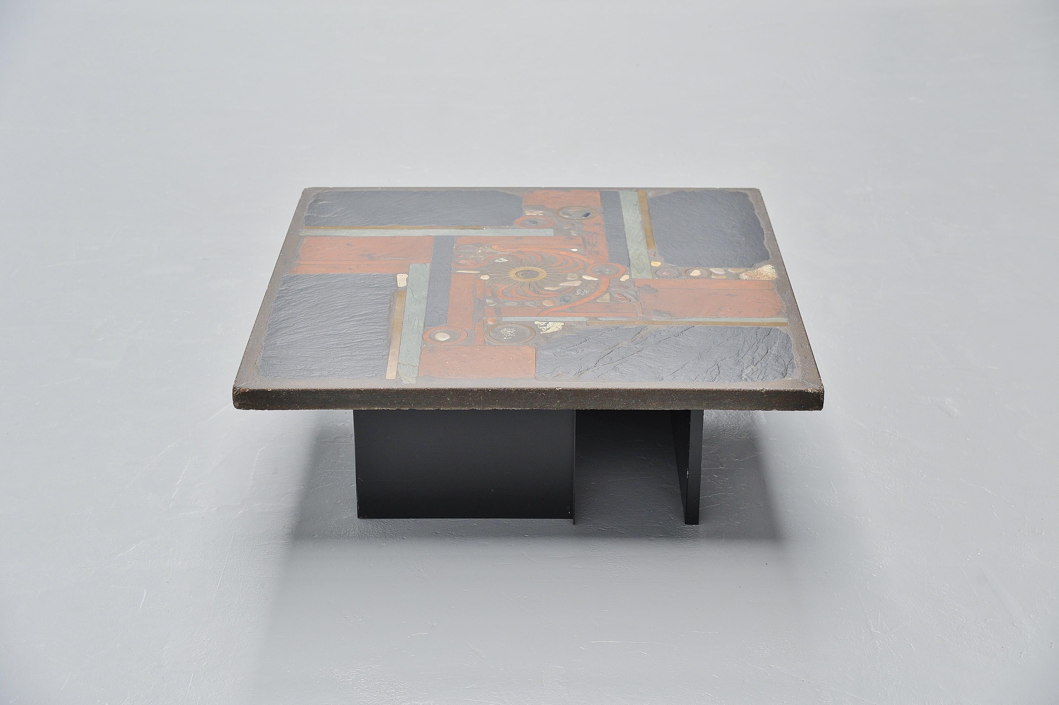 Mid-Century Modern Paul Kingma Square Coffee Table Slate Top, Holland, 1978