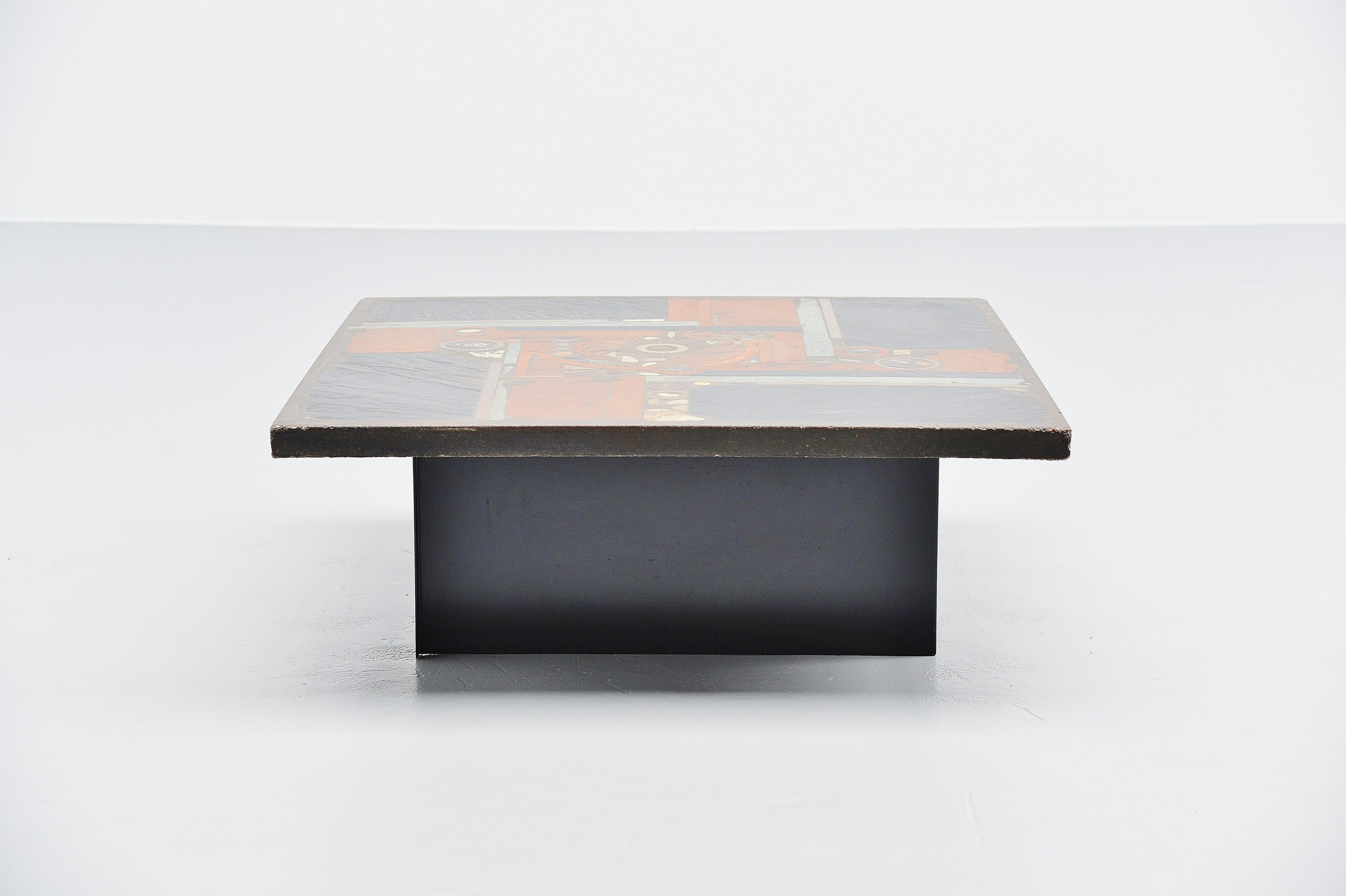 Dutch Paul Kingma Square Coffee Table Slate Top, Holland, 1978