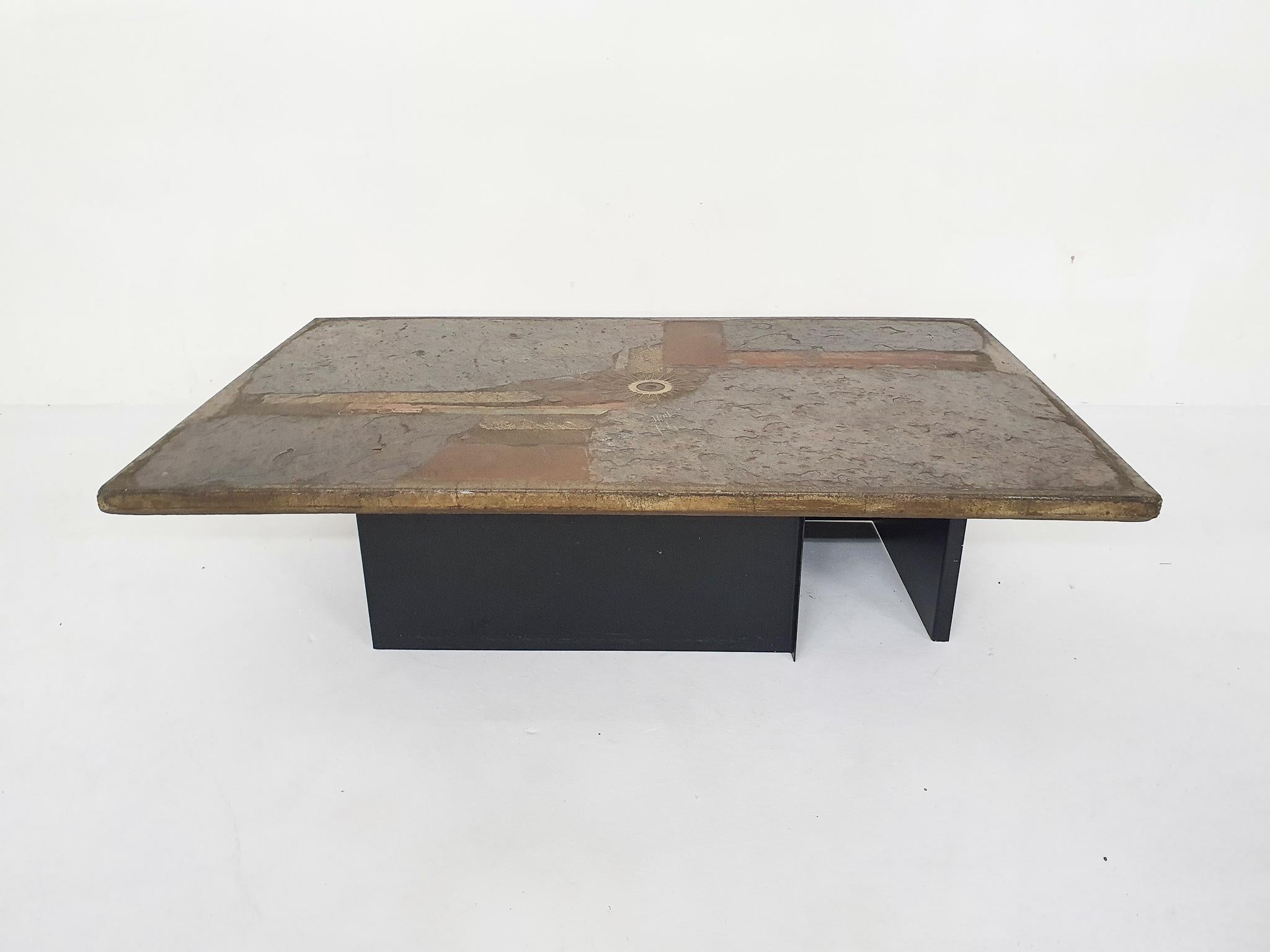 Metal Paul Kingma Stone Coffee Table, the Netherlands 1981 For Sale