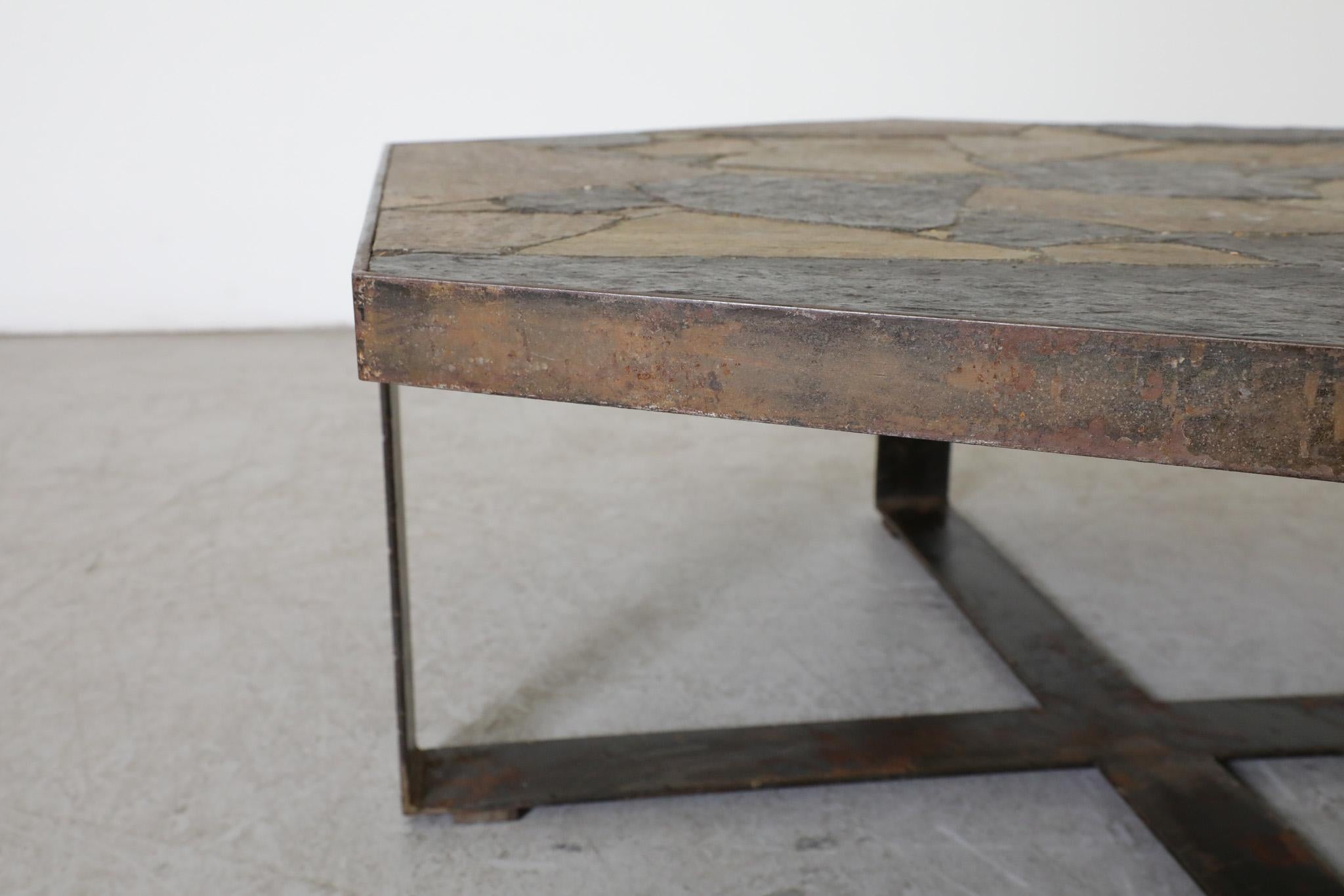 Paul Kingma Style Brutalist Steel & Stone Hexagonal Coffee Table, 1970's For Sale 7