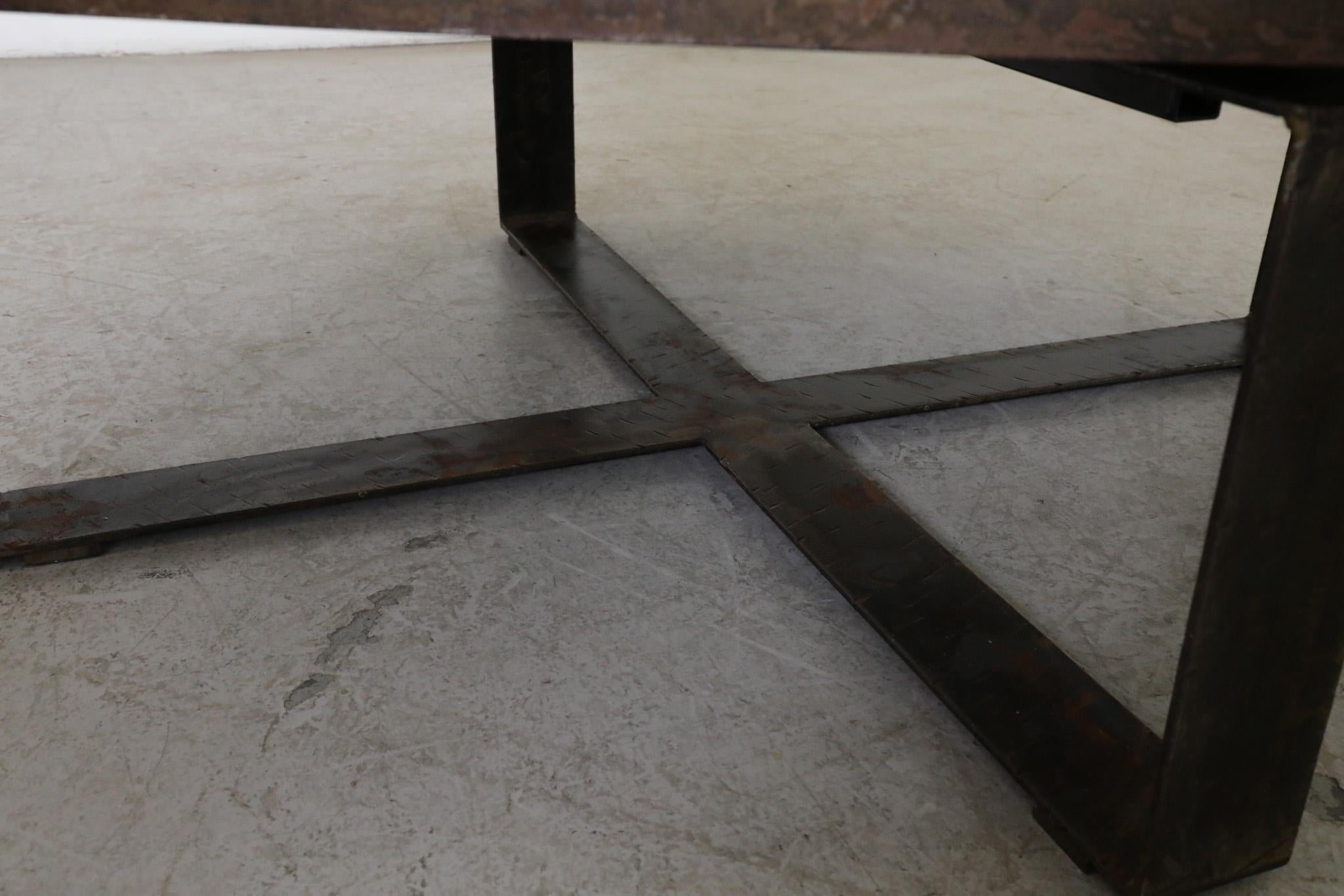 Paul Kingma Style Brutalist Steel and Stone Hexagonal Coffee Table, 1970's 9