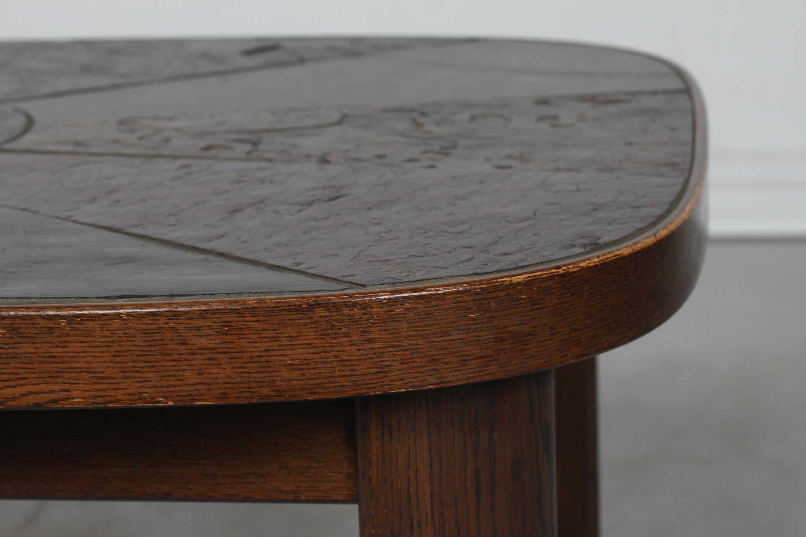 Paul Kingma Style Coffee Table of Dark Stained Oak with Slate Top Denmark 1980s For Sale 2