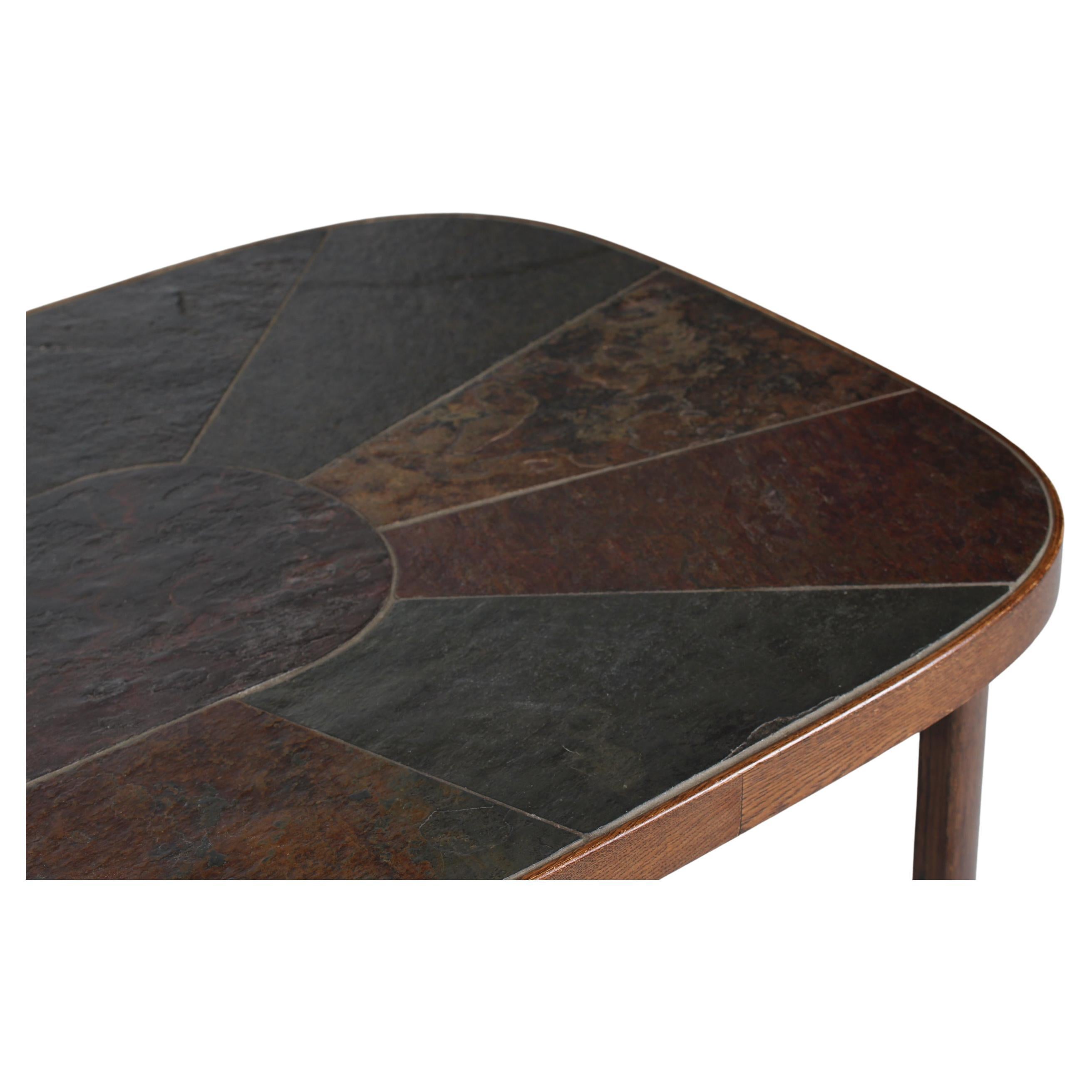 Paul Kingma Style Coffee Table of Dark Stained Oak with Slate Top Denmark 1980s For Sale