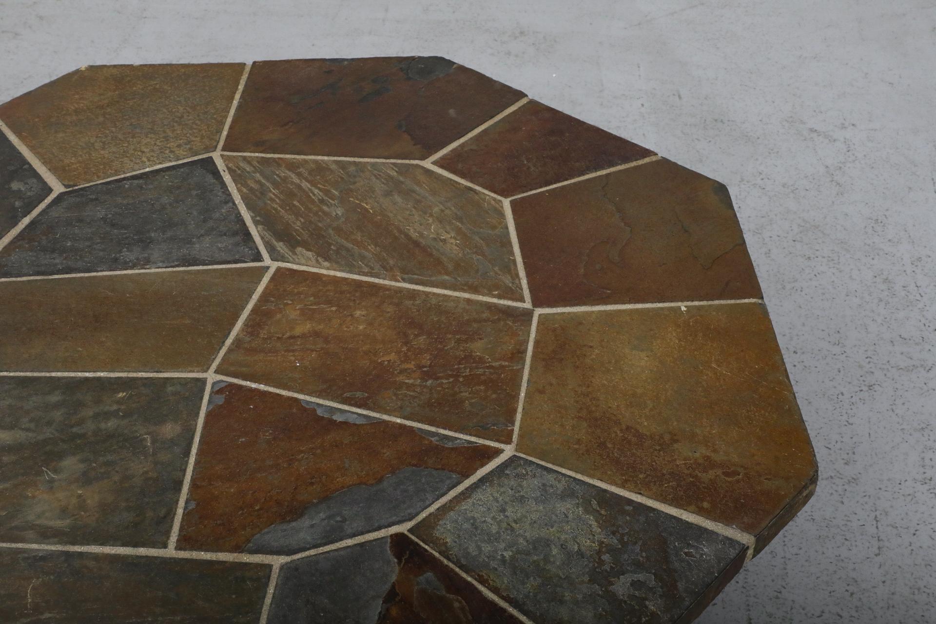 Paul Kingma Style Hexagonal Mosaic Stone Coffee Table with Wooden X Base 4