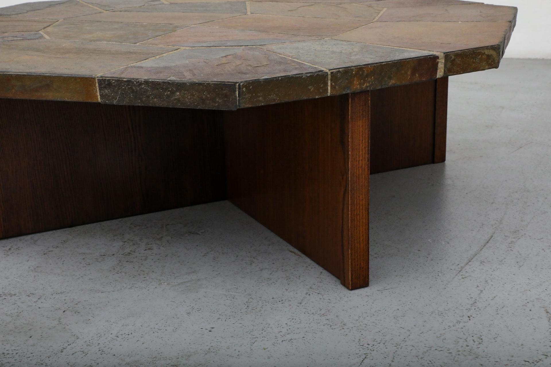 Paul Kingma Style Hexagonal Mosaic Stone Coffee Table with Wooden X Base 8