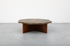 Paul Kingma Style Hexagonal Mosaic Stone Coffee Table with Wooden X Base