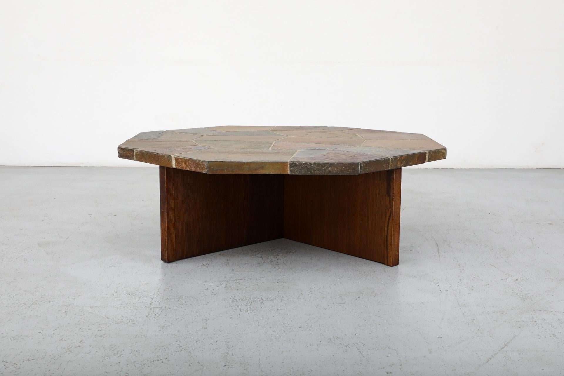 Paul Kingma Style Hexagonal Mosaic Stone Coffee Table with Wooden X Base 2