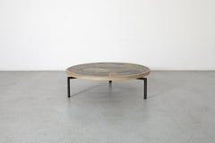 Paul Kingma Style Round Textured Stone Top Coffee Table with Black Enameled Base