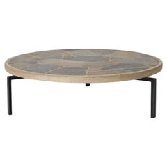 Paul Kingma Style Round Textured Stone Top Coffee Table with Black Enameled Base