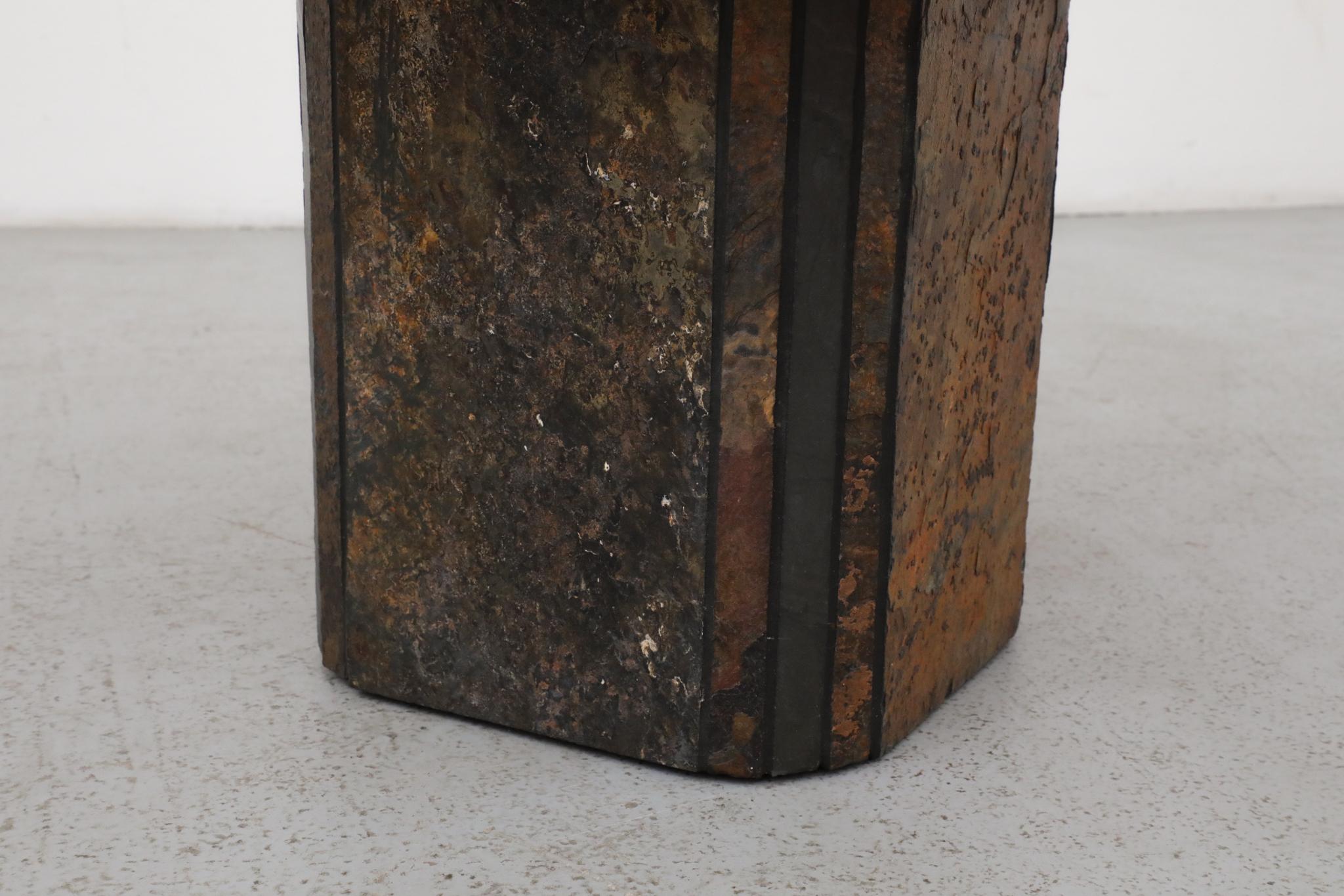 Paul Kingma Style Stone Mosaic Pedestal Side Table with Decorative Brass Detail For Sale 7